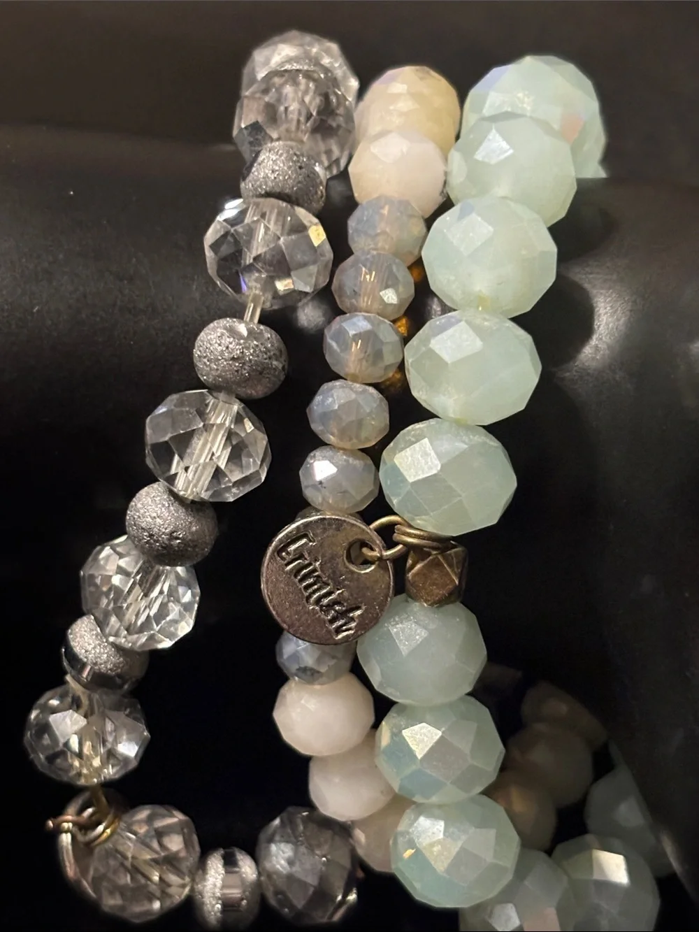 Faceted Bracelet Erimish Mint, White & Silver‎ Beaded Read